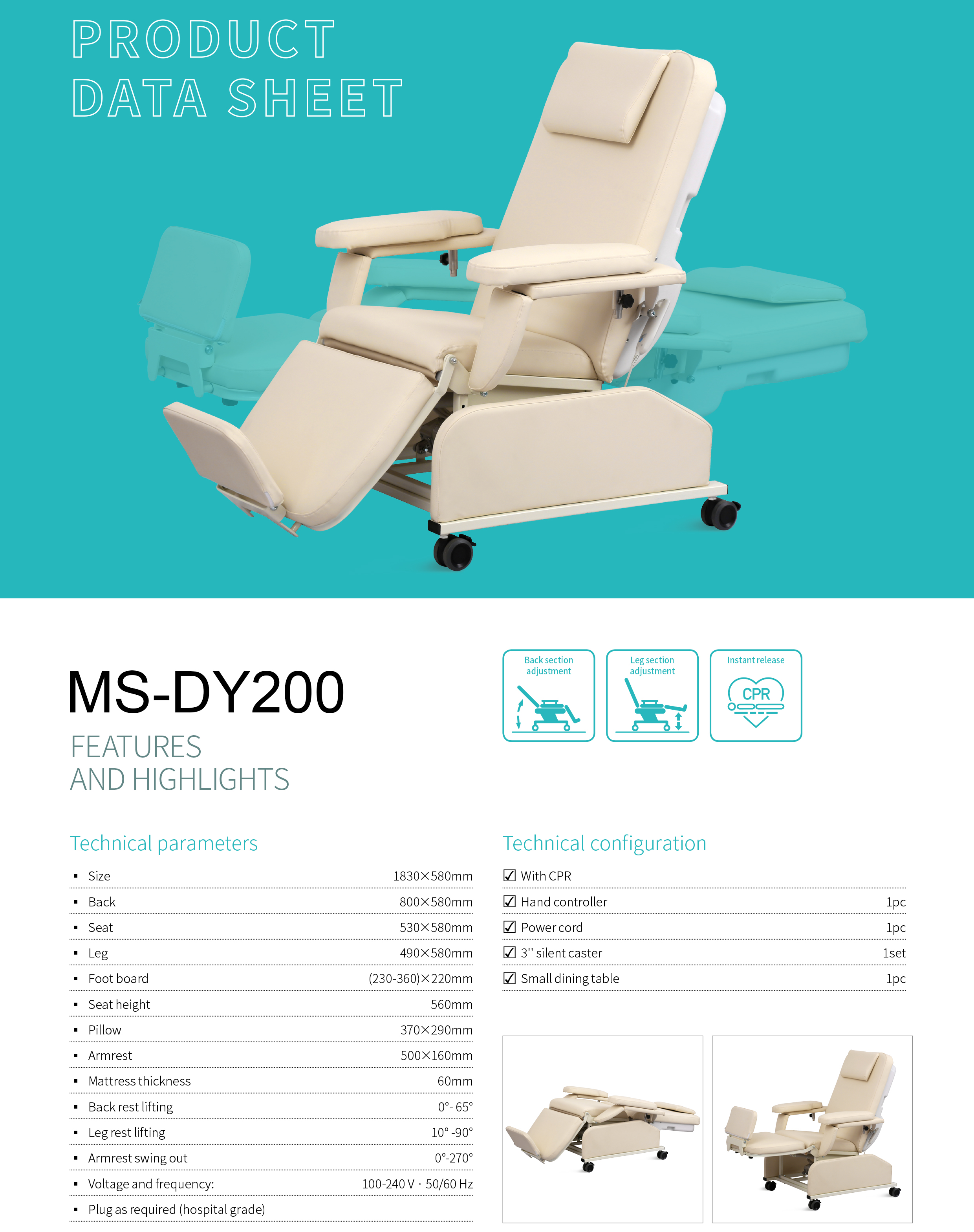 MS-DY200 Electric Dialysis Chair-2