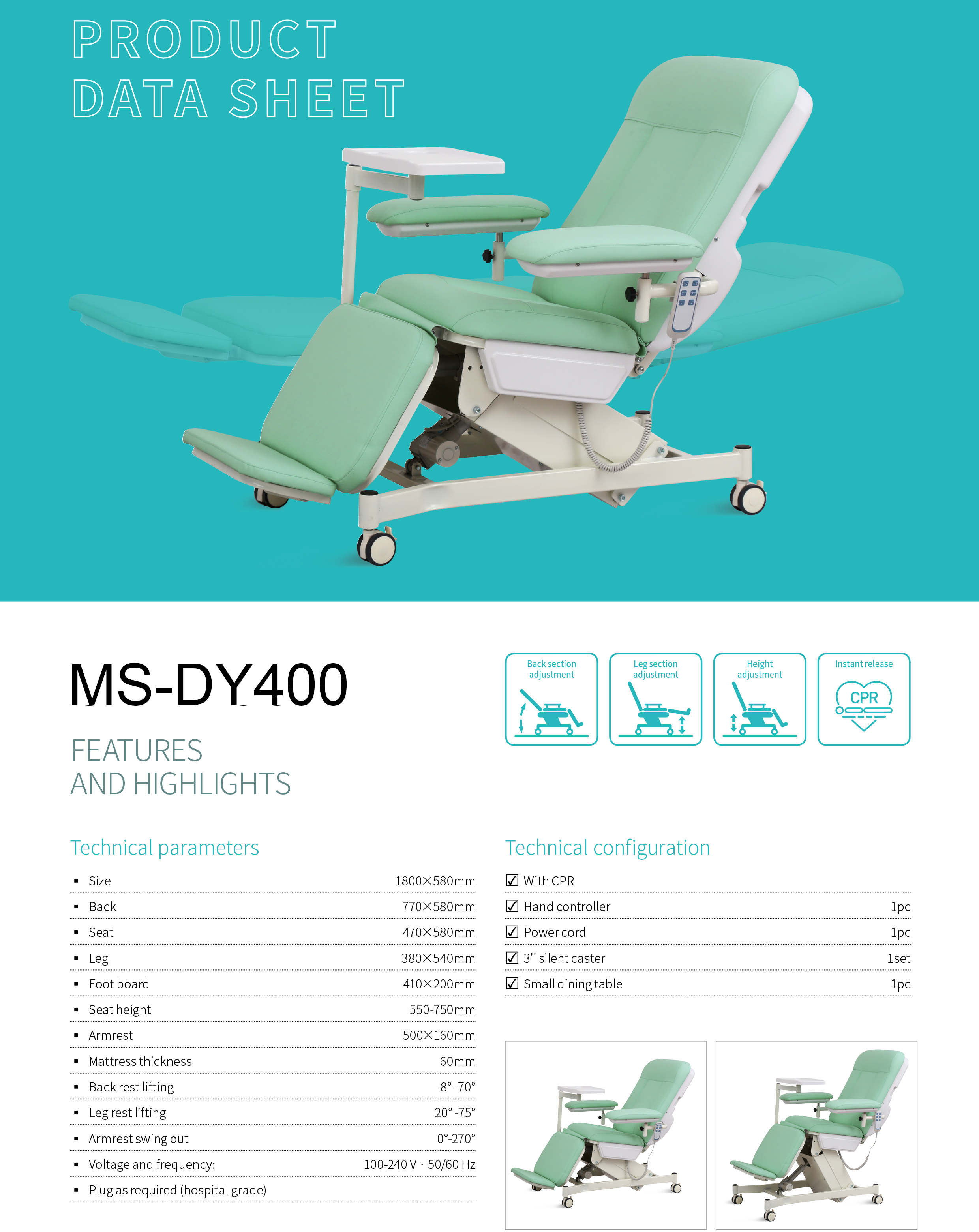MS-DY400 Electric Dialysis Chair-2