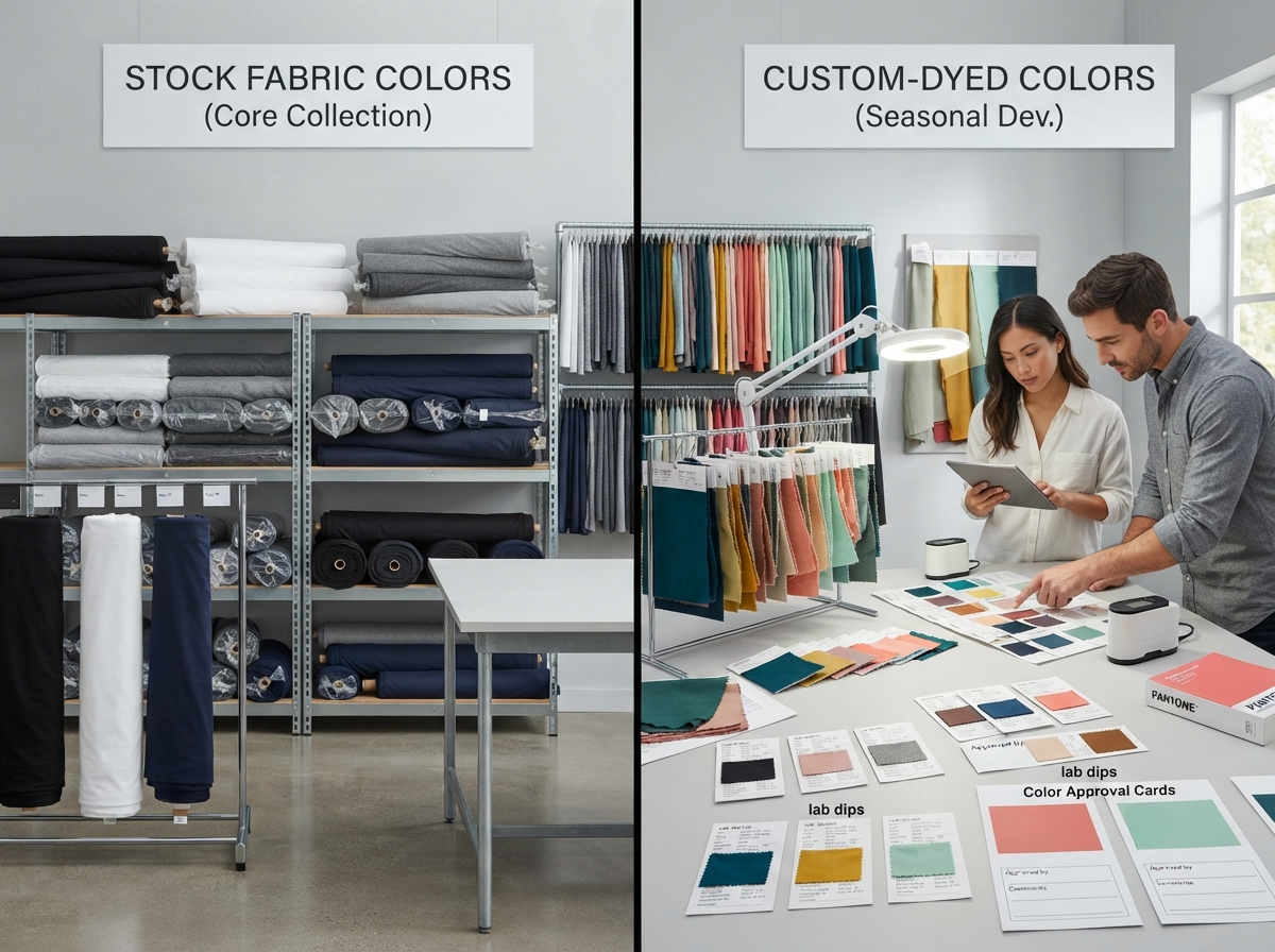 colori del tessuto in stock rispetto ai tessuti tinti su misura