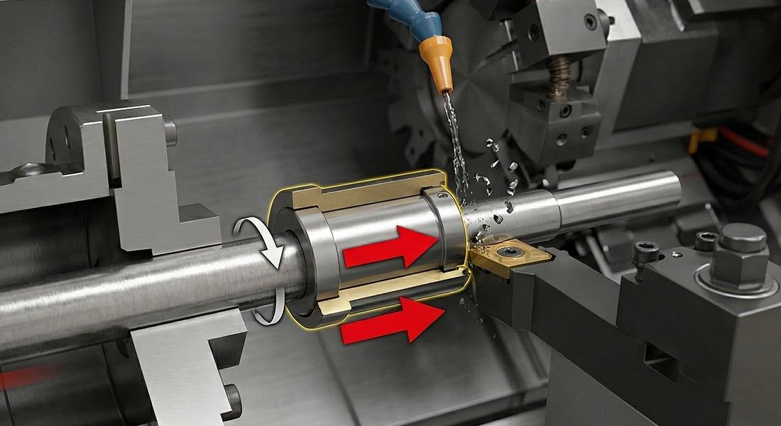Schweizer CNC-F&uuml;hrungsbuchse zur Unterst&uuml;tzung einer medizinischen Schraube mit kleinem Durchmesser beim Pr&auml;zisionsdrehen.jpg