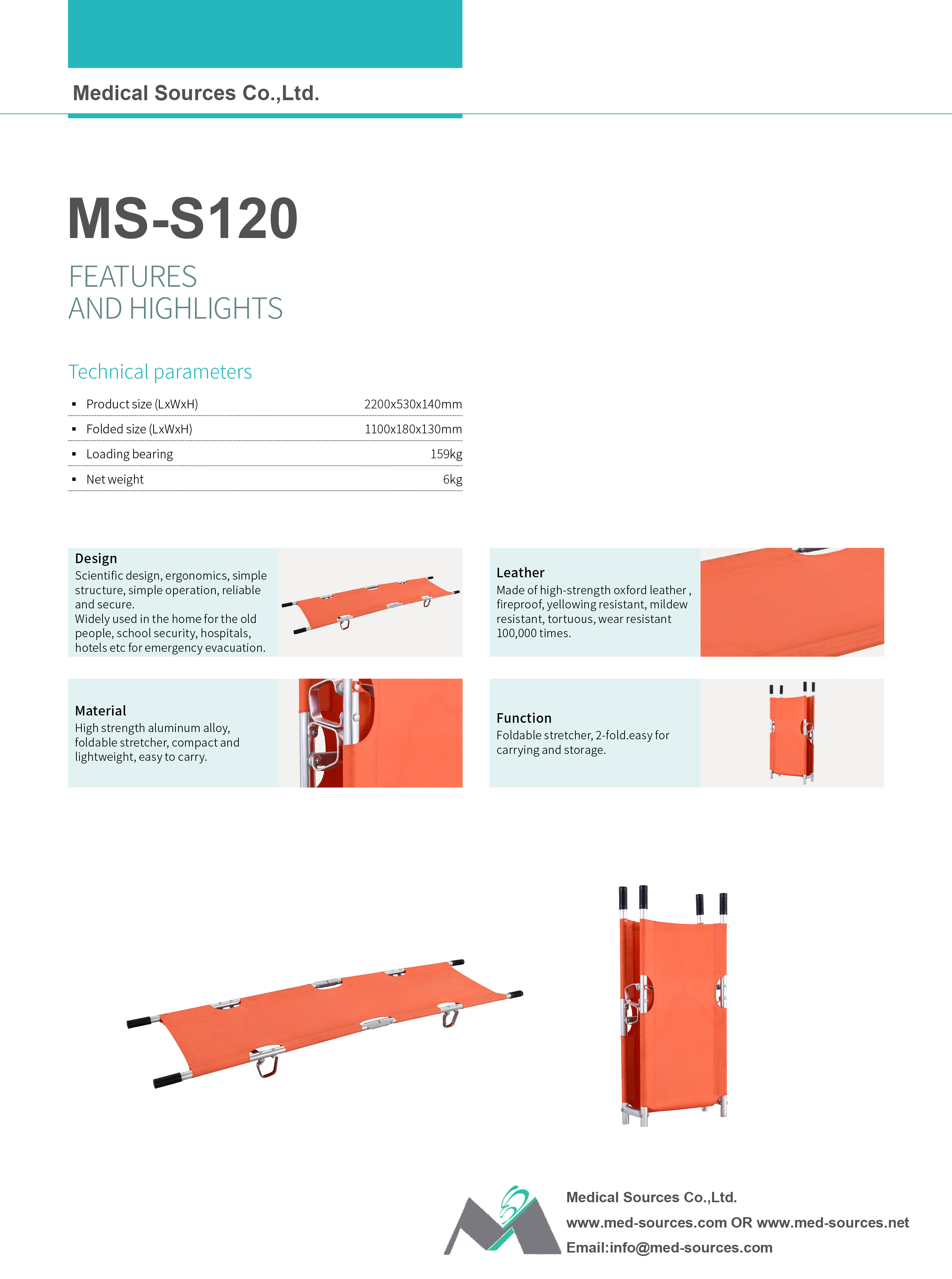 (MS-S120) Ambulance Patient Stretcher Medical Emergency Folding Stretcher