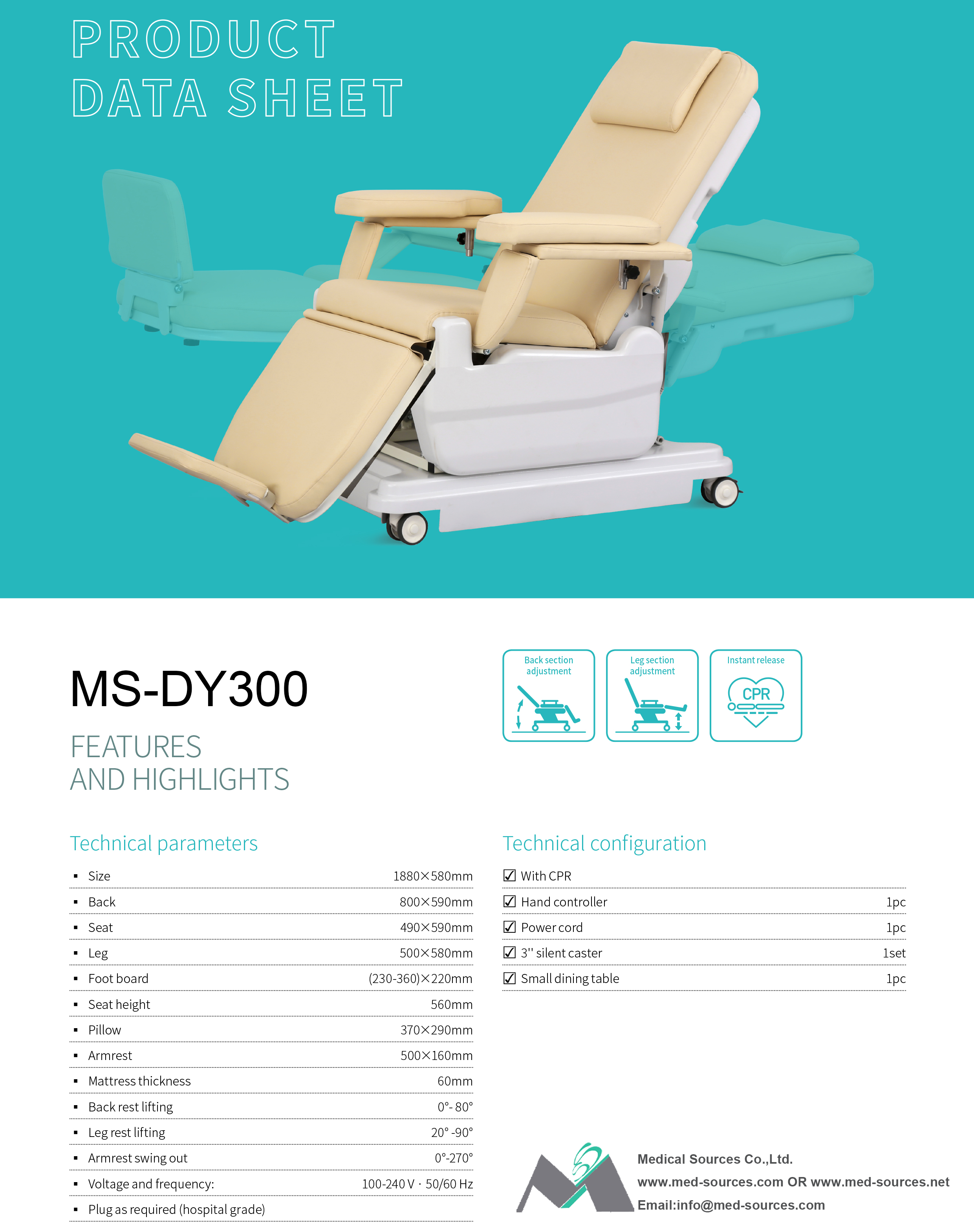 MS-DY300 Electric Dialysis Chair-2