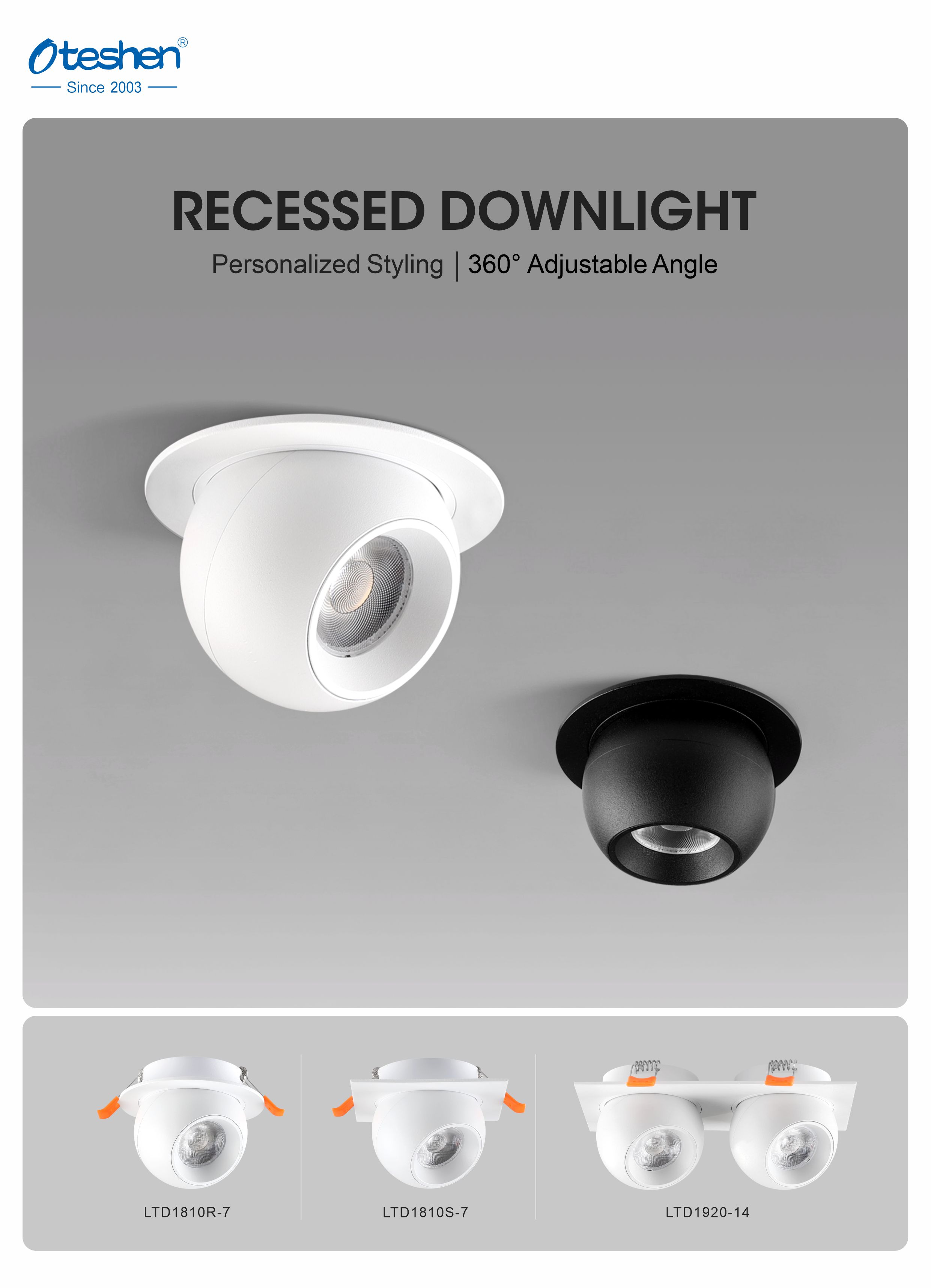 Oteshen – downlight LED encastr&eacute; r&eacute;glable &agrave; 360 &deg;, spot de plafond &agrave; angle rotatif pour distributeurs, vente en gros