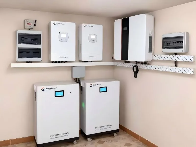 ای ایبل پاور جی وی آر ہوم بیٹری کی تنصیب — ہائبرڈ انورٹر کے ساتھ دو 15.36kWh کی لیتھیم کیبنٹ