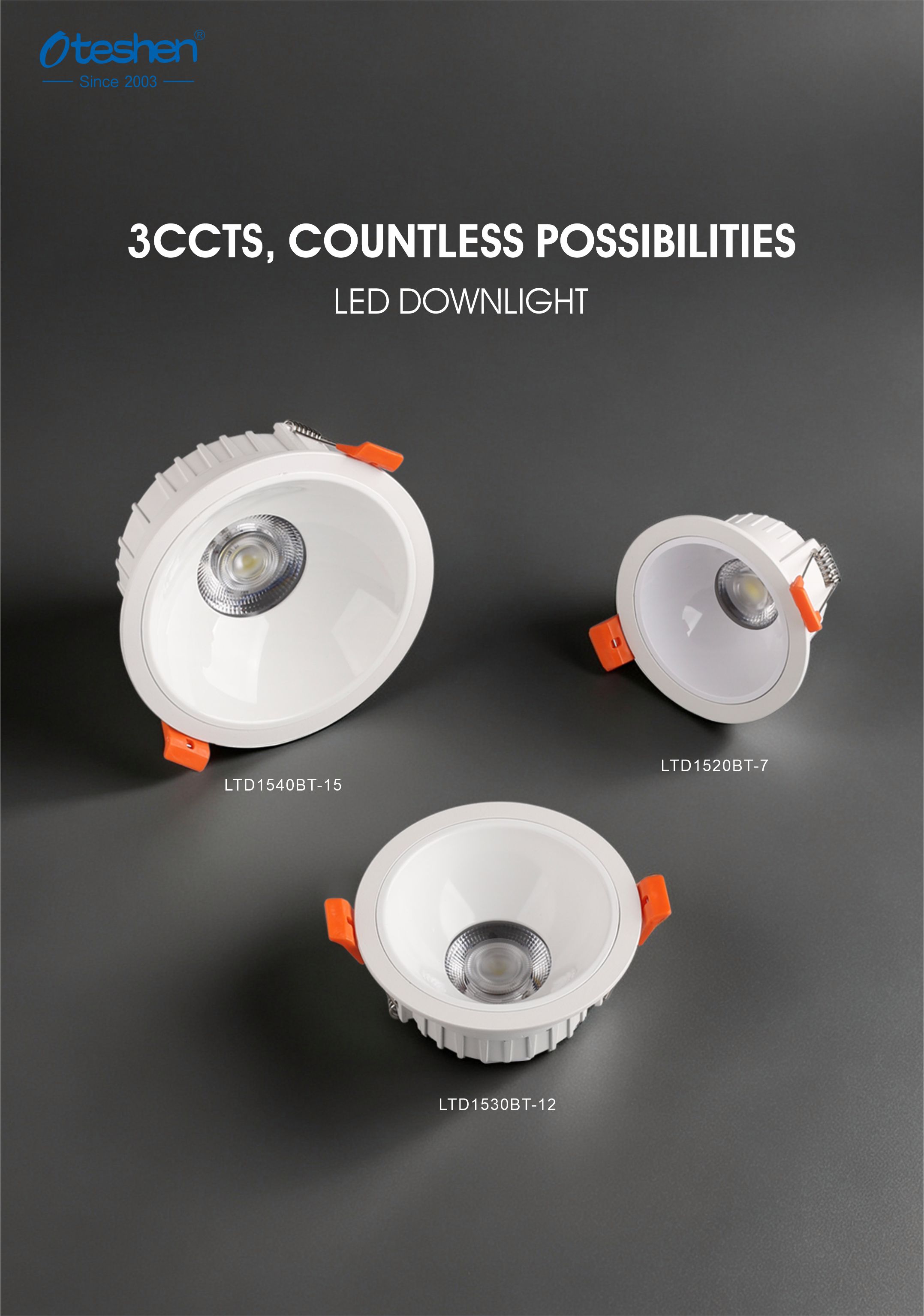 Downlight encastr&eacute; Oteshen 3CCT LED en gros, downlight de plafond anti-&eacute;blouissant multi-taille pour les distributeurs