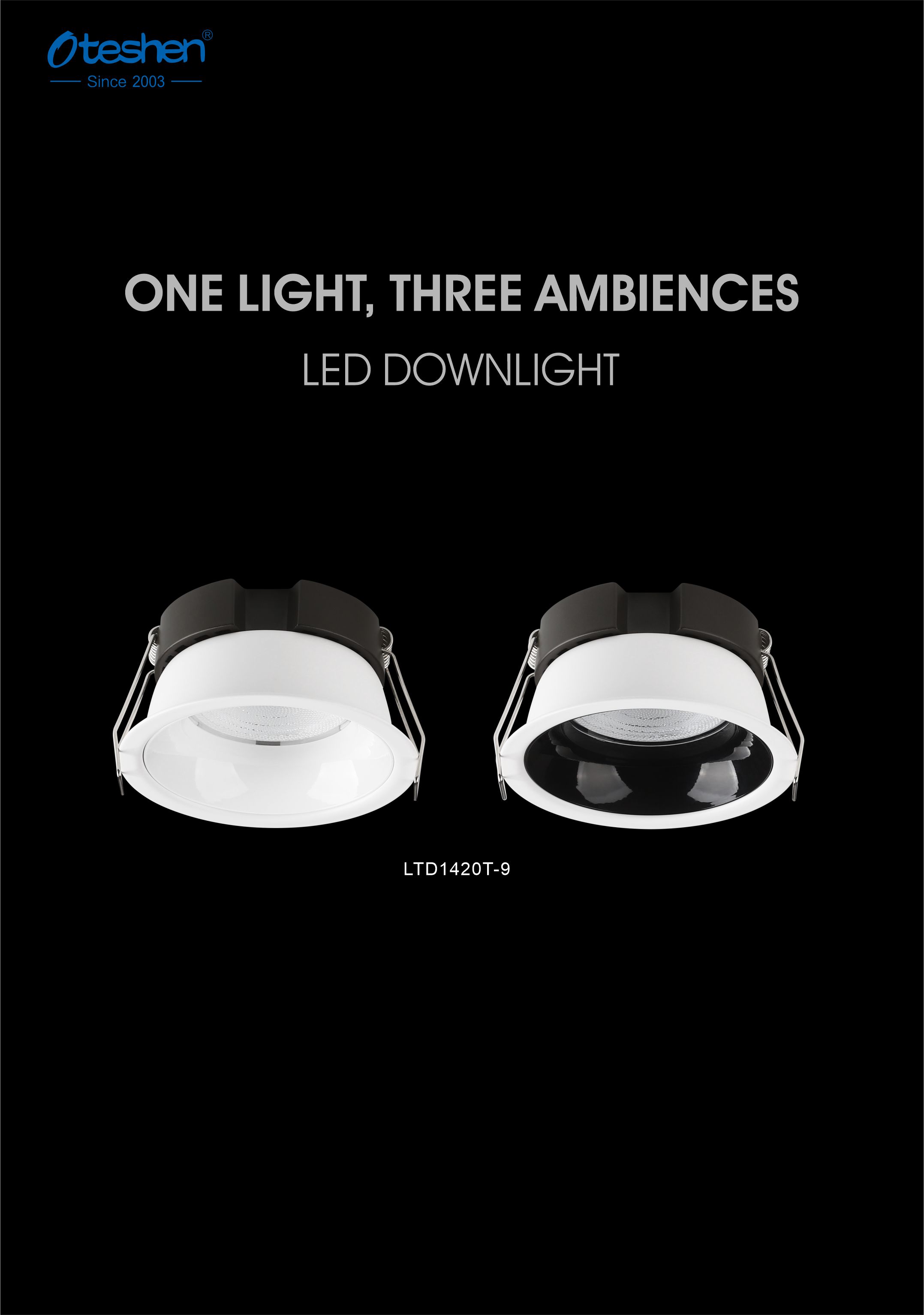 Downlight encastr&eacute; LED Oteshen 3CCT en gros, plafonnier anti-&eacute;blouissement &agrave; une lumi&egrave;re et trois ambiances